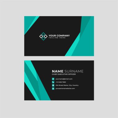 Profesyonel iki kenarlı kartvizit vektör şablonu logo sahibi, isim, adres, telefon numarası, web sitesi ve e-posta