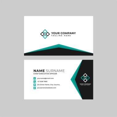 Profesyonel iki kenarlı kartvizit vektör şablonu logo sahibi, isim, adres, telefon numarası, web sitesi ve e-posta