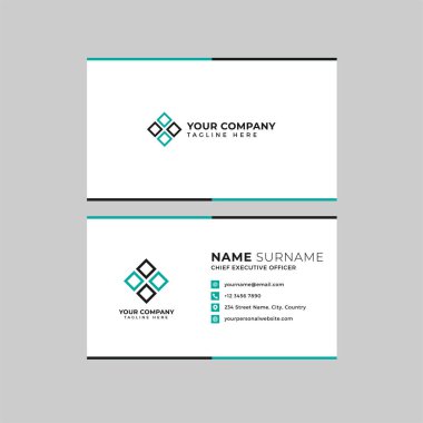 Profesyonel iki kenarlı kartvizit vektör şablonu logo sahibi, isim, adres, telefon numarası, web sitesi ve e-posta