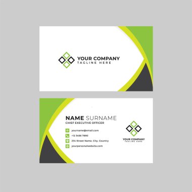 Profesyonel iki kenarlı kartvizit vektör şablonu logo sahibi, isim, adres, telefon numarası, web sitesi ve e-posta