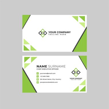 Profesyonel iki kenarlı kartvizit vektör şablonu logo sahibi, isim, adres, telefon numarası, web sitesi ve e-posta