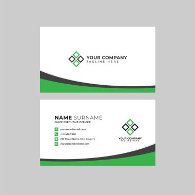 Profesyonel iki kenarlı kartvizit vektör şablonu logo sahibi, isim, adres, telefon numarası, web sitesi ve e-posta
