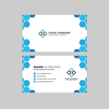 Profesyonel iki kenarlı kartvizit vektör şablonu logo sahibi, isim, adres, telefon numarası, web sitesi ve e-posta