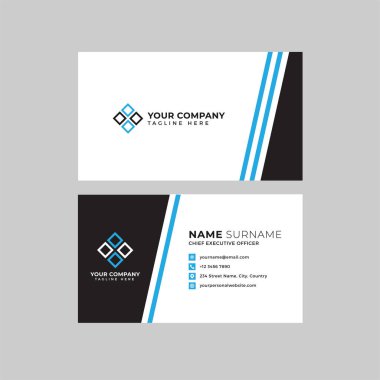 Profesyonel iki kenarlı kartvizit vektör şablonu logo sahibi, isim, adres, telefon numarası, web sitesi ve e-posta