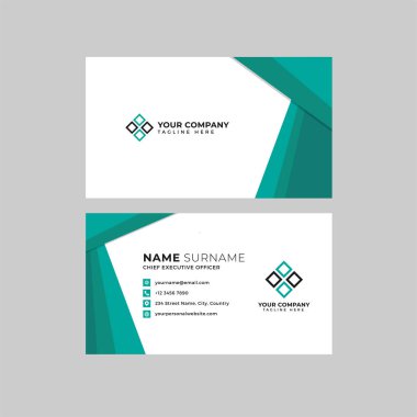 Profesyonel iki kenarlı kartvizit vektör şablonu logo sahibi, isim, adres, telefon numarası, web sitesi ve e-posta