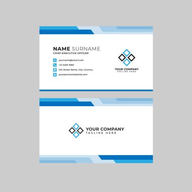 Profesyonel iki kenarlı kartvizit vektör şablonu logo sahibi, isim, adres, telefon numarası, web sitesi ve e-posta