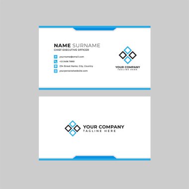Profesyonel iki kenarlı kartvizit vektör şablonu logo sahibi, isim, adres, telefon numarası, web sitesi ve e-posta