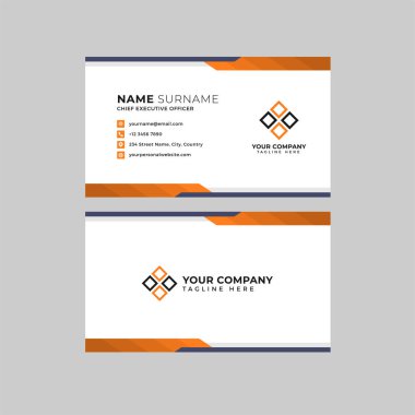 Profesyonel iki kenarlı kartvizit vektör şablonu logo sahibi, isim, adres, telefon numarası, web sitesi ve e-posta