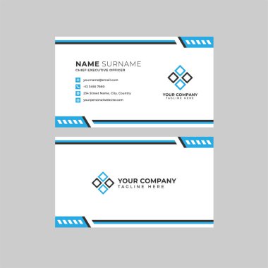 Profesyonel iki kenarlı kartvizit vektör şablonu logo sahibi, isim, adres, telefon numarası, web sitesi ve e-posta