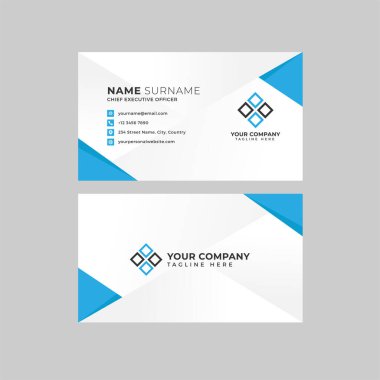 Profesyonel iki kenarlı kartvizit vektör şablonu logo sahibi, isim, adres, telefon numarası, web sitesi ve e-posta