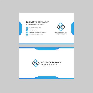 Profesyonel iki kenarlı kartvizit vektör şablonu logo sahibi, isim, adres, telefon numarası, web sitesi ve e-posta