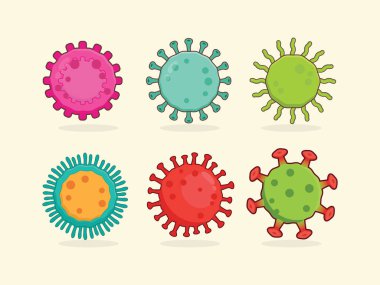 Kırmızı Virüs Karakterinin Güzel Yüzü, Basit El ve Bacak Çizgisi Sanatı İzole Arkaplanda. Düz çizgi film karalama tarzı deste