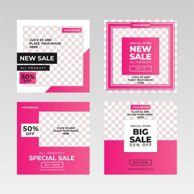 Kare Sosyal Medya Posta Sancakları, resim tutucu, damgalama ve tanıtım şablonları. Sosyal medya paylaşımları, internet veya internet reklamları için uygun. Fotoğraf kolajlı vektör illüstrasyonu.