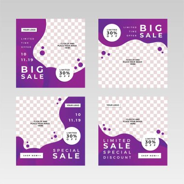 Kare Sosyal Medya Posta Sancakları, resim tutucu, damgalama ve tanıtım şablonları. Sosyal medya paylaşımları, internet veya internet reklamları için uygun. Fotoğraf kolajlı vektör illüstrasyonu.