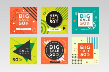 Kare Sosyal Medya Posta Sancakları, resim tutucu, damgalama ve tanıtım şablonları. Sosyal medya paylaşımları, internet veya internet reklamları için uygun. Fotoğraf kolajlı vektör illüstrasyonu.