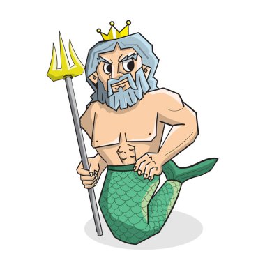 Efsanevi Poseidon vektör karakteri, mızrağını tutuyor ve tacını takıyor.