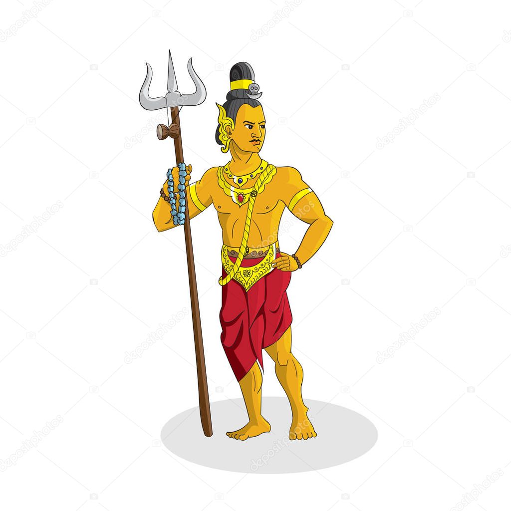 An illustration of legendary shiva vector character wearing traditional clothes and weapon