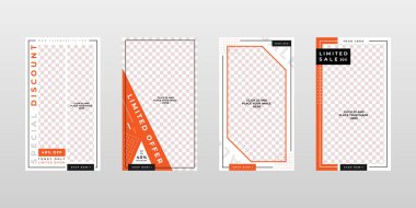 Görüntü sahibi, markalaştırıcı ve tanıtımlı Sosyal Medya Hikayeleri Banner Şablonları. Sosyal medya paylaşımları, internet veya internet reklamları için uygun. Fotoğraf kolajlı vektör illüstrasyonu.