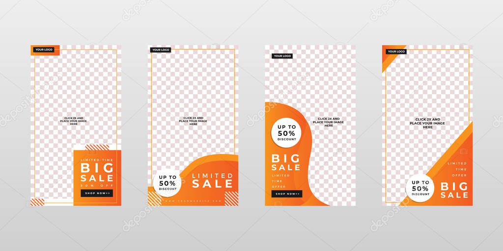 Social Media Stories Banner Templates with image placeholder, Branding and Promotion. Suitable for social media posts and web or internet ads. Vector illustration with photo collage.