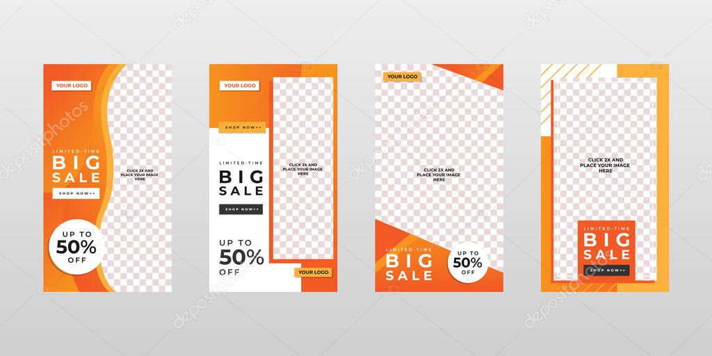 Social Media Stories Banner Templates with image placeholder, Branding and Promotion. Suitable for social media posts and web or internet ads. Vector illustration with photo collage.