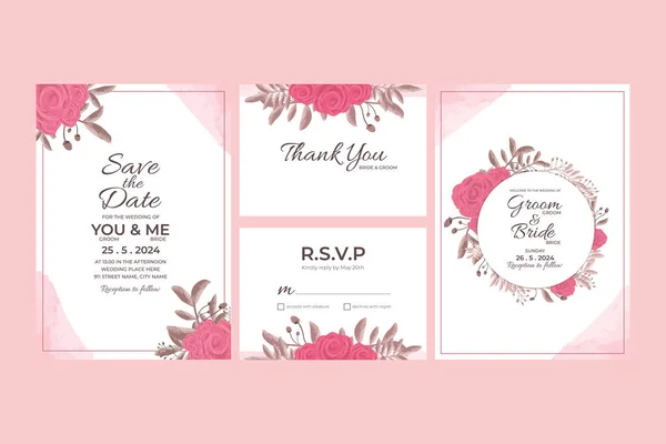 Modelo Cartão Convite Casamento Com Aquarela Floral Frame Decorações Para —  Vetores de Stock