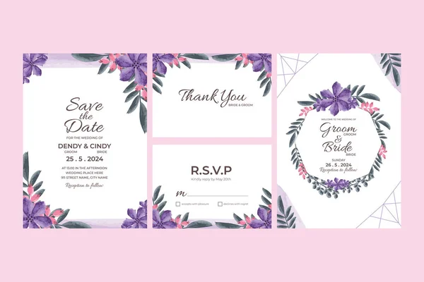 Modelo Cartão Convite Casamento Com Aquarela Floral Frame Decorações Para — Vetor de Stock