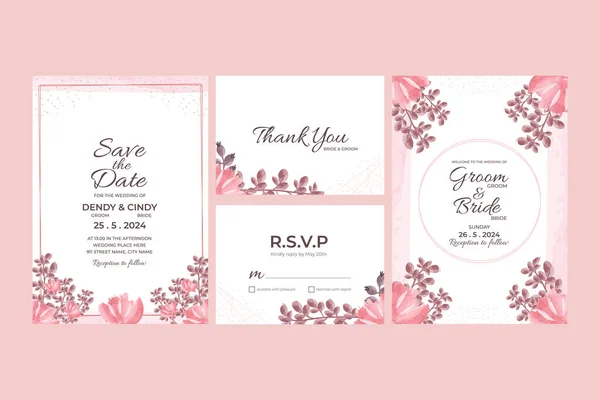 Πρότυπο Πρόσκληση Γάμου Κάρτα Ακουαρέλα Floral Πλαίσιο Διακόσμηση Για Γάμο — Διανυσματικό Αρχείο
