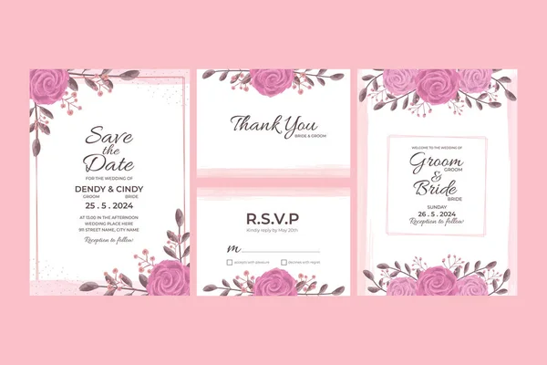 Modelo Cartão Convite Casamento Com Aquarela Floral Frame Decorações Para — Vetor de Stock