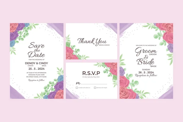 Modelo Cartão Convite Casamento Com Aquarela Floral Frame Decorações Para — Vetor de Stock