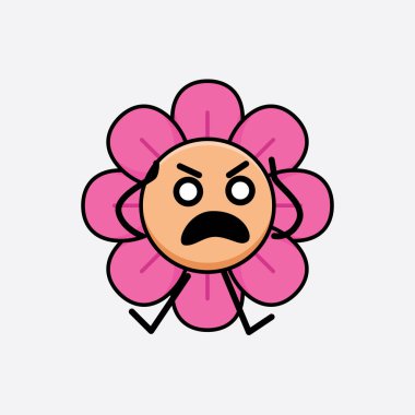 Tatlı yüzlü, basit elli ve bacak çizgisi çizgili Çiçek Karakterinin Vektör İllüstrasyonu. Düz çizgi film karalama tarzı.