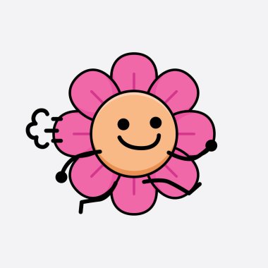 Tatlı yüzlü, basit elli ve bacak çizgisi çizgili Çiçek Karakterinin Vektör İllüstrasyonu. Düz çizgi film karalama tarzı.