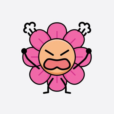 Tatlı yüzlü, basit elli ve bacak çizgisi çizgili Çiçek Karakterinin Vektör İllüstrasyonu. Düz çizgi film karalama tarzı.