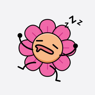 Tatlı yüzlü, basit elli ve bacak çizgisi çizgili Çiçek Karakterinin Vektör İllüstrasyonu. Düz çizgi film karalama tarzı.