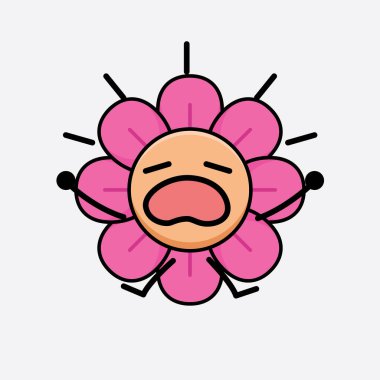 Tatlı yüzlü, basit elli ve bacak çizgisi çizgili Çiçek Karakterinin Vektör İllüstrasyonu. Düz çizgi film karalama tarzı.