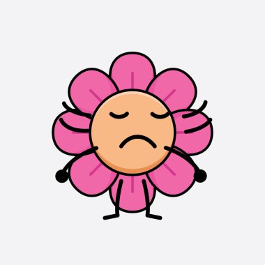 Tatlı yüzlü, basit elli ve bacak çizgisi çizgili Çiçek Karakterinin Vektör İllüstrasyonu. Düz çizgi film karalama tarzı.