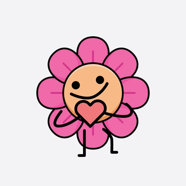 Illustration Vectorielle Personnage Fleur Avec Visage Mignon Les Mains Simples — Image vectorielle