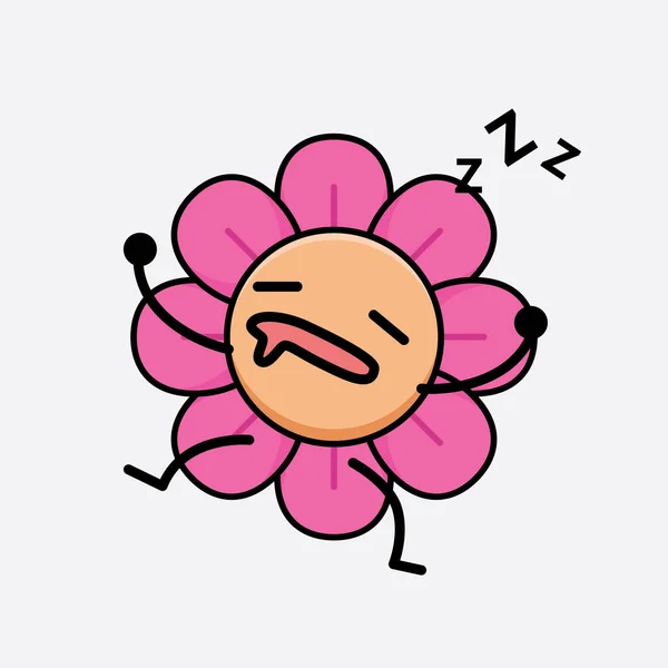 Illustration Vectorielle Personnage Fleur Avec Visage Mignon Les Mains Simples — Image vectorielle