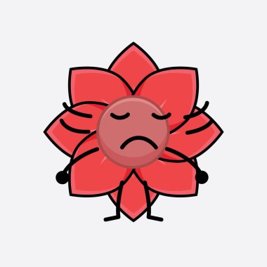 Tatlı yüzlü, basit elli ve bacak çizgisi çizgili Çiçek Karakterinin Vektör İllüstrasyonu. Düz çizgi film karalama tarzı.