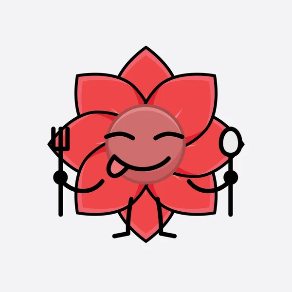 Vector Illustratie Van Flower Character Met Schattig Gezicht Eenvoudige Handen — Stockvector