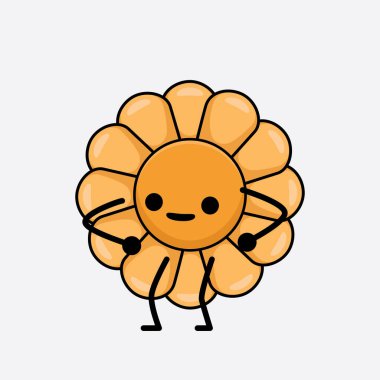 Tatlı yüzlü, basit elli ve bacak çizgisi çizgili Çiçek Karakterinin Vektör İllüstrasyonu. Düz çizgi film karalama tarzı.