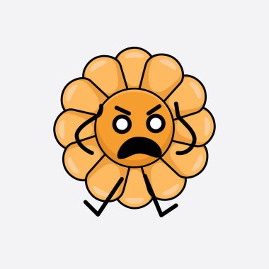 Tatlı yüzlü, basit elli ve bacak çizgisi çizgili Çiçek Karakterinin Vektör İllüstrasyonu. Düz çizgi film karalama tarzı.