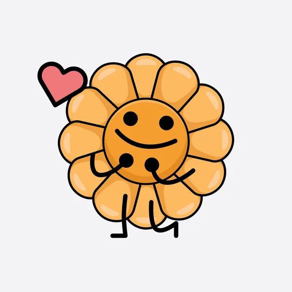 Vector Illustratie Van Flower Character Met Schattig Gezicht Eenvoudige Handen — Stockvector