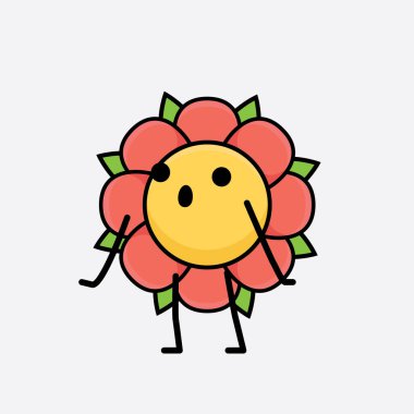 Tatlı yüzlü, basit elli ve bacak çizgisi çizgili Çiçek Karakterinin Vektör İllüstrasyonu. Düz çizgi film karalama tarzı.