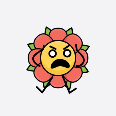 Tatlı yüzlü, basit elli ve bacak çizgisi çizgili Çiçek Karakterinin Vektör İllüstrasyonu. Düz çizgi film karalama tarzı.