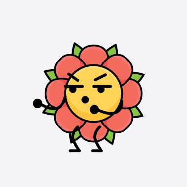 Tatlı yüzlü, basit elli ve bacak çizgisi çizgili Çiçek Karakterinin Vektör İllüstrasyonu. Düz çizgi film karalama tarzı.