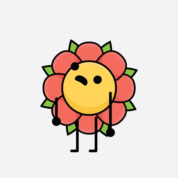 Ilustración Vectorial Del Carácter Flor Con Cara Linda Manos Simples — Vector de stock