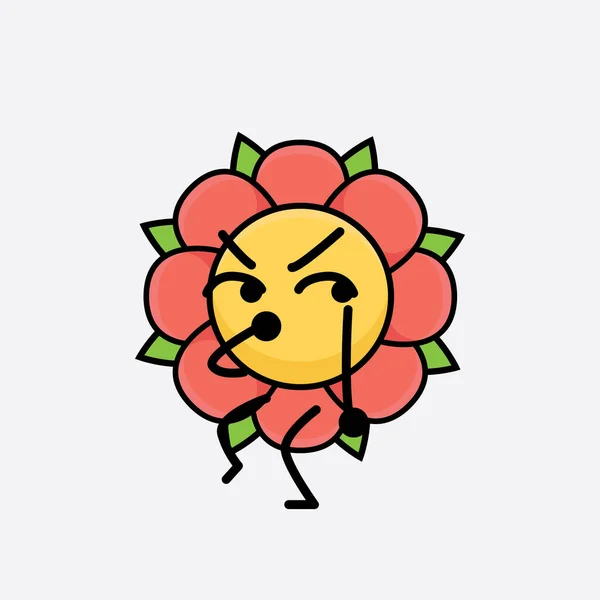 Vector Illustratie Van Flower Character Met Schattig Gezicht Eenvoudige Handen — Stockvector