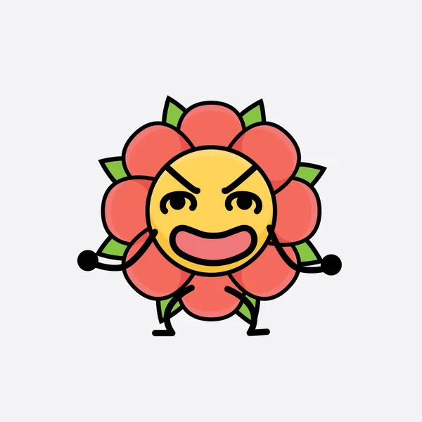Vector Illustration Des Blumencharakters Mit Niedlichem Gesicht Einfachen Händen Und — Stockvektor