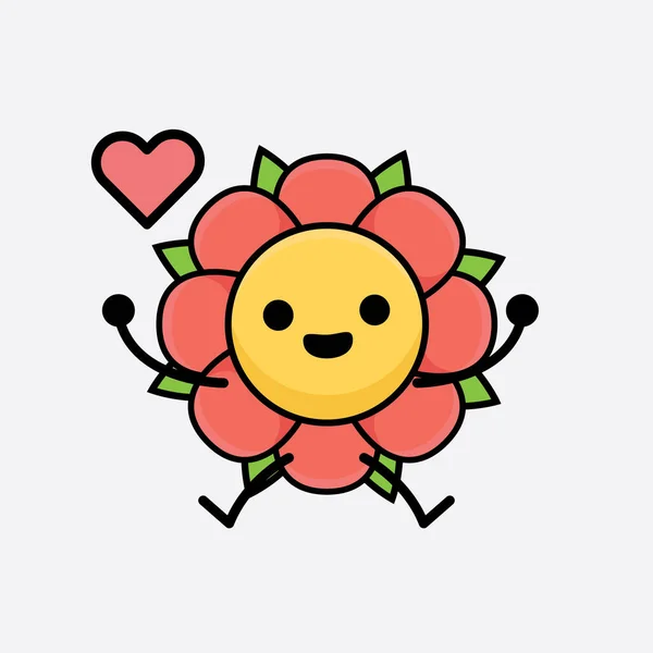 Illustration Vectorielle Personnage Fleur Avec Visage Mignon Les Mains Simples — Image vectorielle