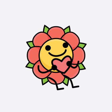 Tatlı yüzlü, basit elli ve bacak çizgisi çizgili Çiçek Karakterinin Vektör İllüstrasyonu. Düz çizgi film karalama tarzı.